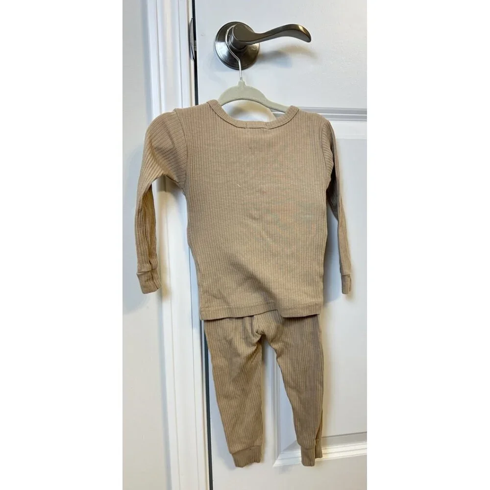 FIRSTS by Petit Lem Modal Rib Infant PJ Set in Tan Size 12 Months